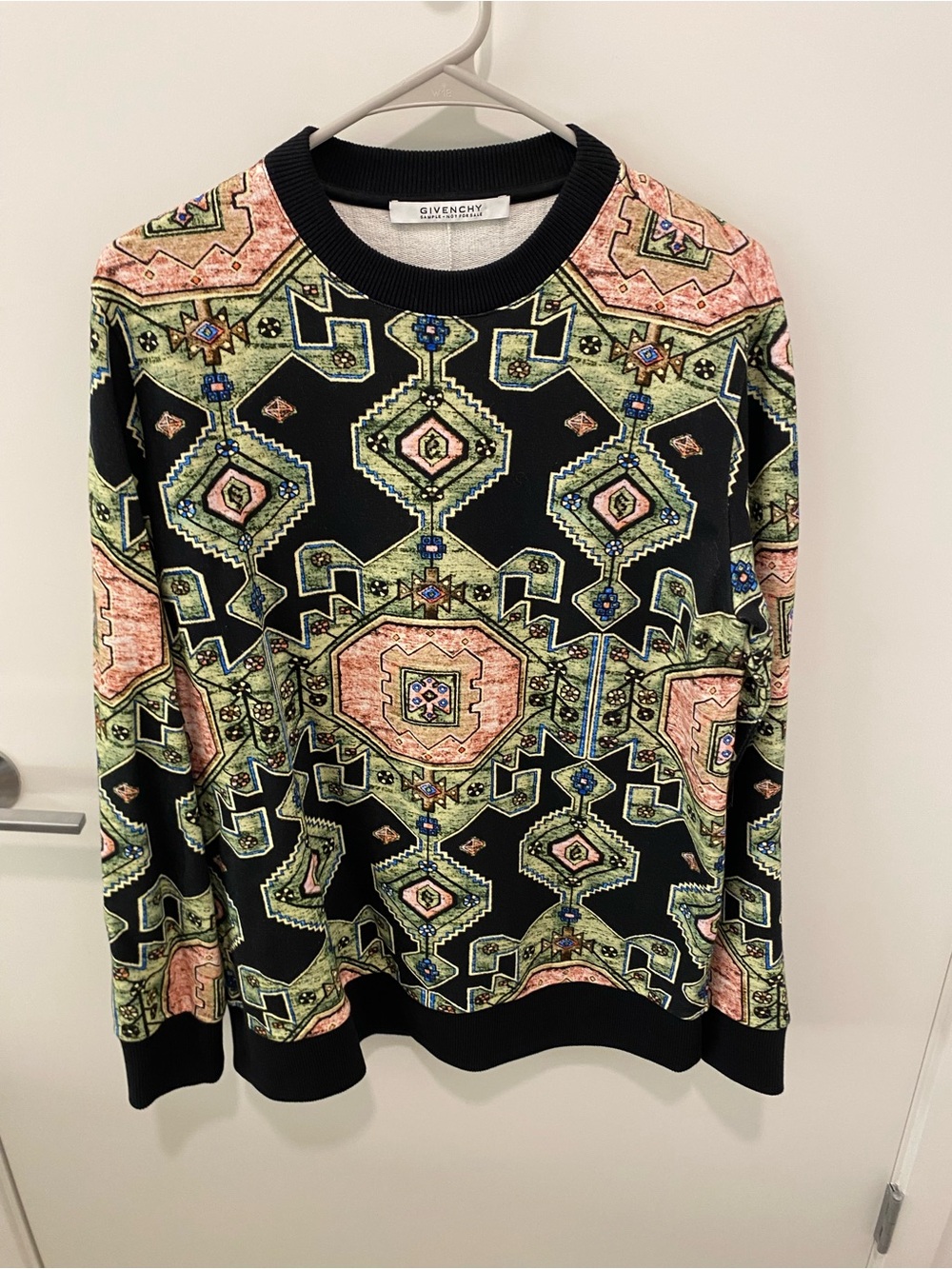 Givenchy Black 1-of-1 Geometric Arabesque Print Men's Sweater - Black/Pink/Green